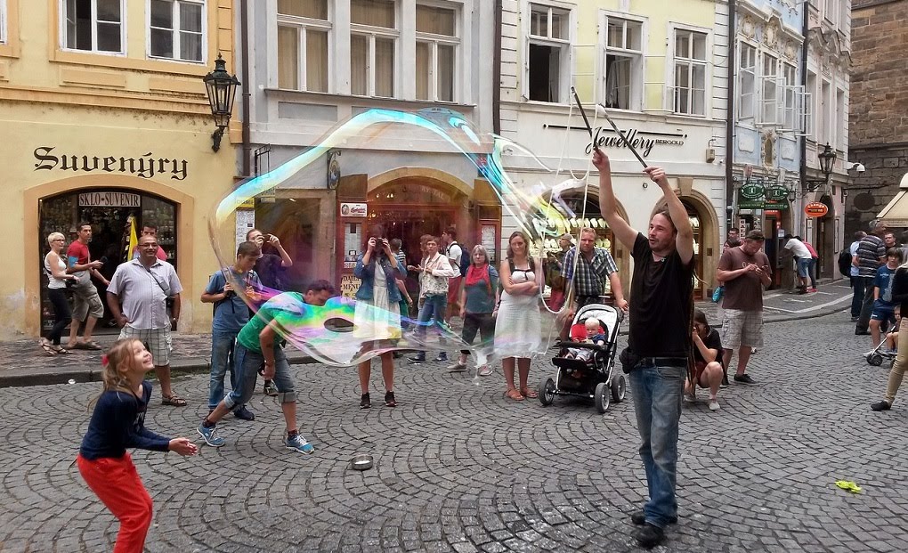 A large soap bubble in Prague