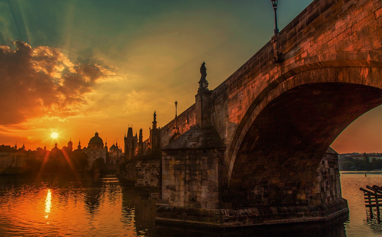 Charles Bridge in Prague at sunset