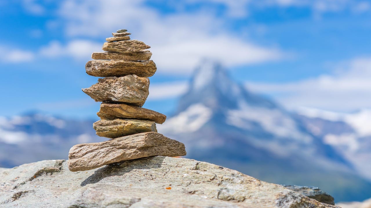 cairn, stone tower, balance, rock, nature, stability, harmony, stacked, matterhorn, mountain