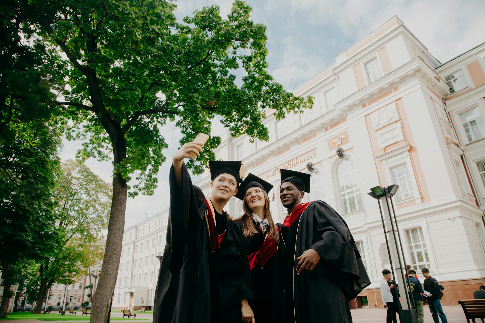 Students with hats at university